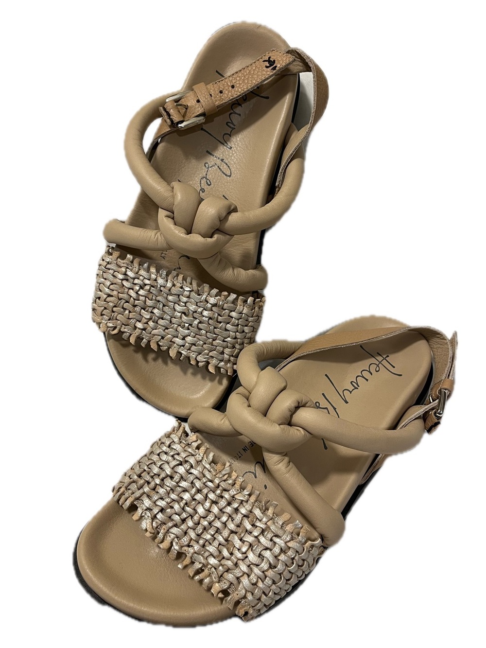 Henry Beguelin Beige Woven Beach Metallic Leather Flat Sandals Women’s Size 38